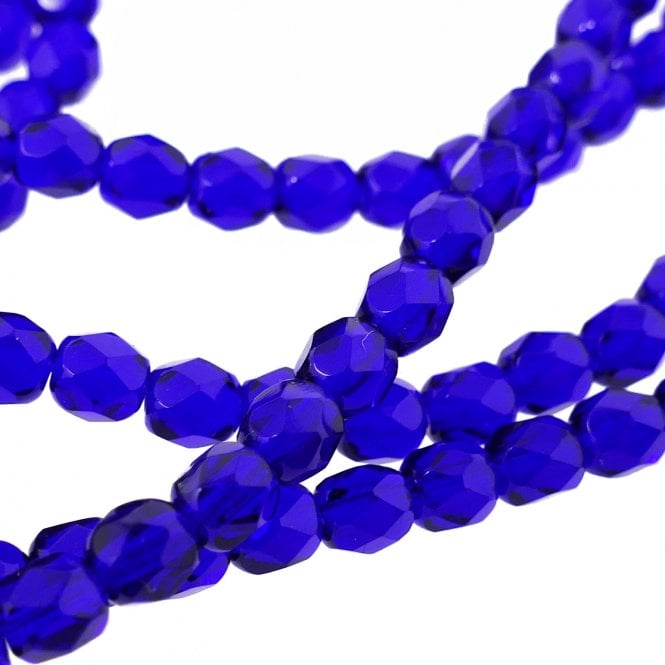 4mm Czech Faceted Round Glass Bead - Cobalt Blue - 50pk